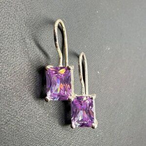 Vintage SU Earrings Geometric Minimalist Cubic Zirconia Sterling Silver 925